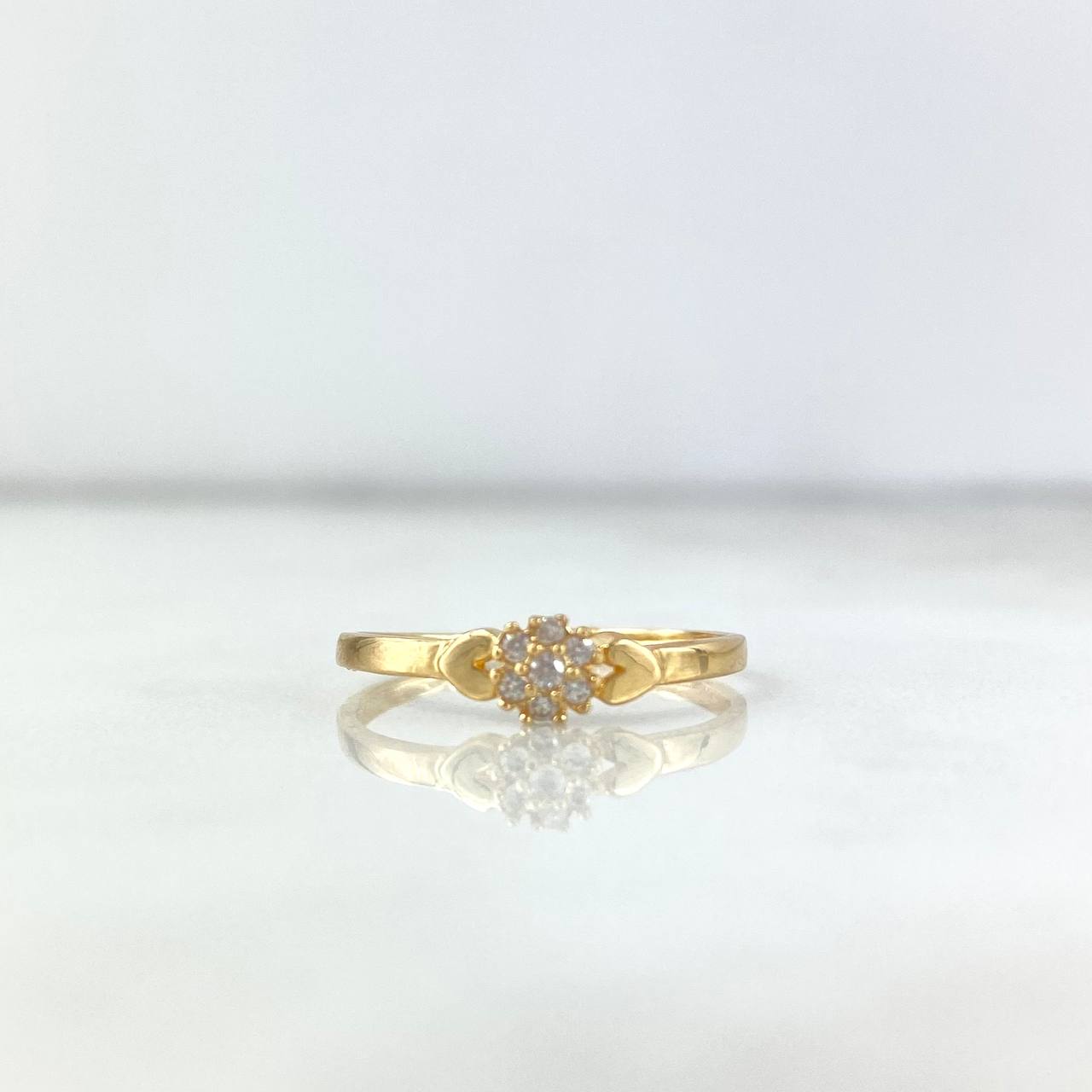 Anillo Solitario Flor Corazones 1.15gr / T8 / Circon Blanco Oro Amarillo