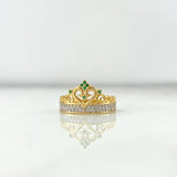 Anillo Corona Corazon 15s 3.45gr / T5 1/2 / Circones Blancos Verdes Dos Oros Amarillo Blanco