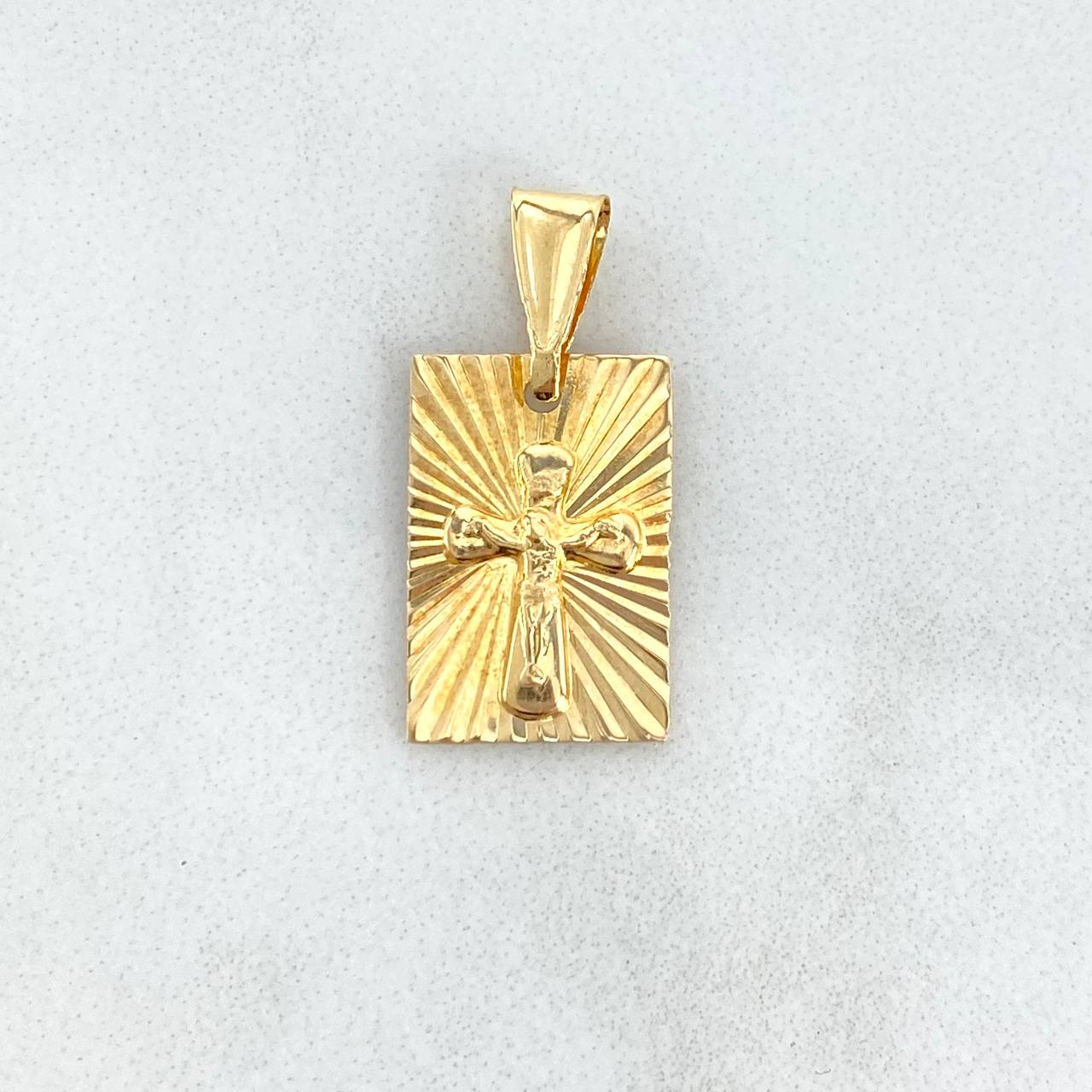 Dije Placa Rectangular Cruz Cristo 1.1gr / 2.2cm-1.1cm / Diamantada Oro Amarillo *