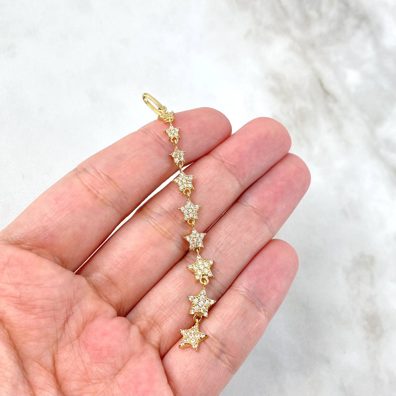 Dije Estela De Estrella 2.65gr / 7.5cm / Circones Blancos Oro Amarillo