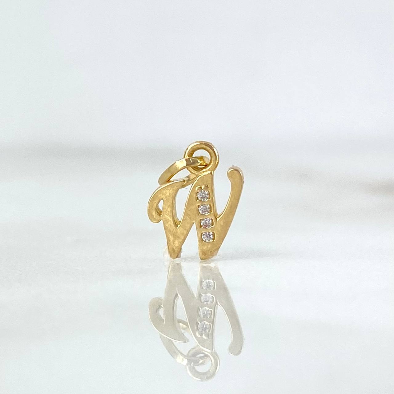 Dije Letra W Cursiva 0.4gr / 1.2cm / Circones Blancos Oro Amarillo