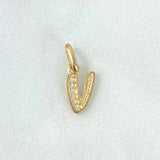 Dije Letra V Silueta 0.7gr / 1.6cm / Circones Blancos Oro Amarillo 18K *