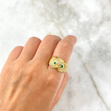 Anillo Buho 7.85gr T10 1/4 Circones Blancos Verdes Oro Amarillo*