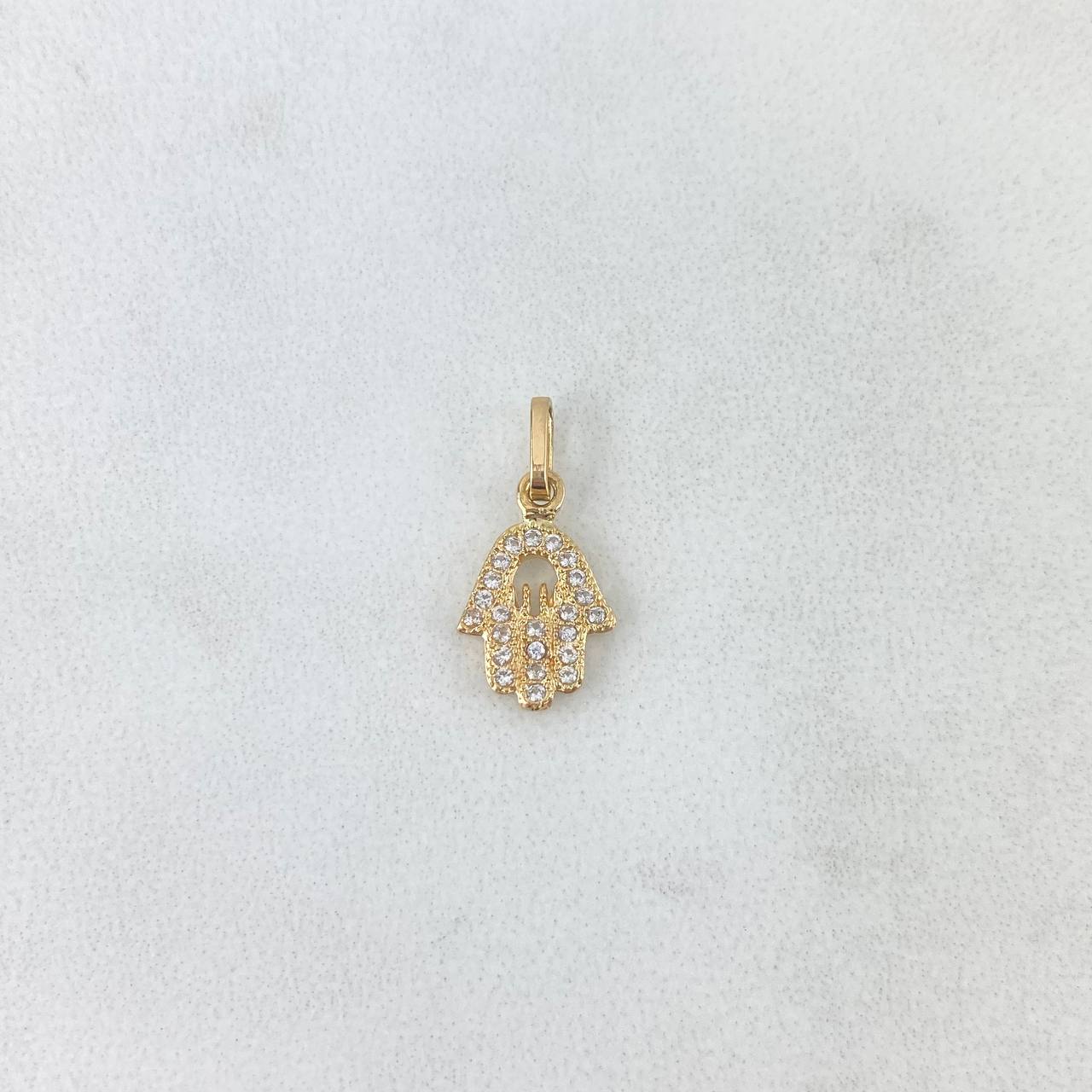 Dije Mano Hamsa 0.75gr / 1.5cm / Circones Blancos Oro Amarillo ©