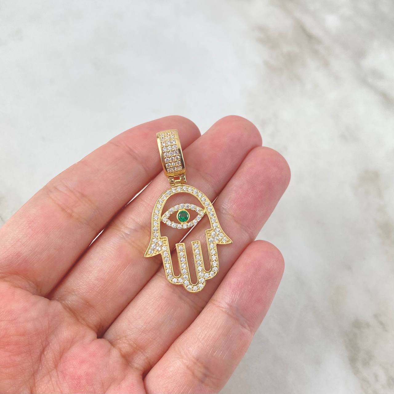 Dije Mano Hamsa 4.75gr / 4cm / Circones Blancos Verde Oro Amarillo *