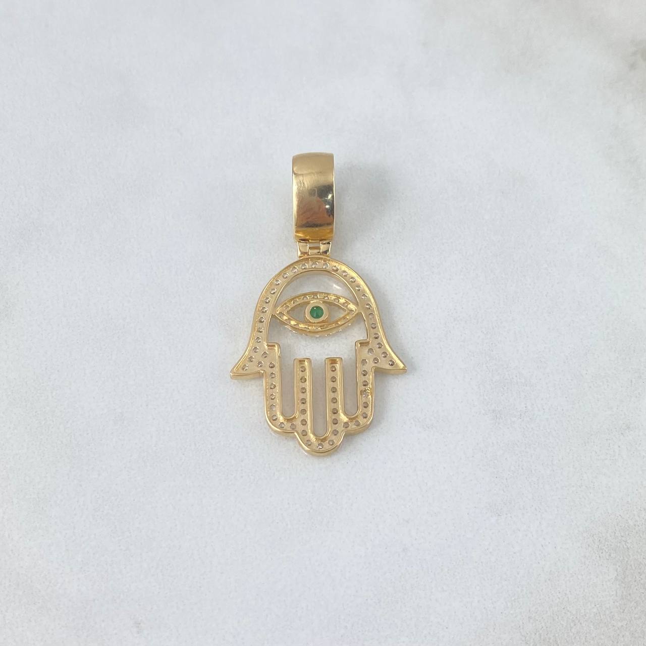 Dije Mano Hamsa 4.75gr / 4cm / Circones Blancos Verde Oro Amarillo *