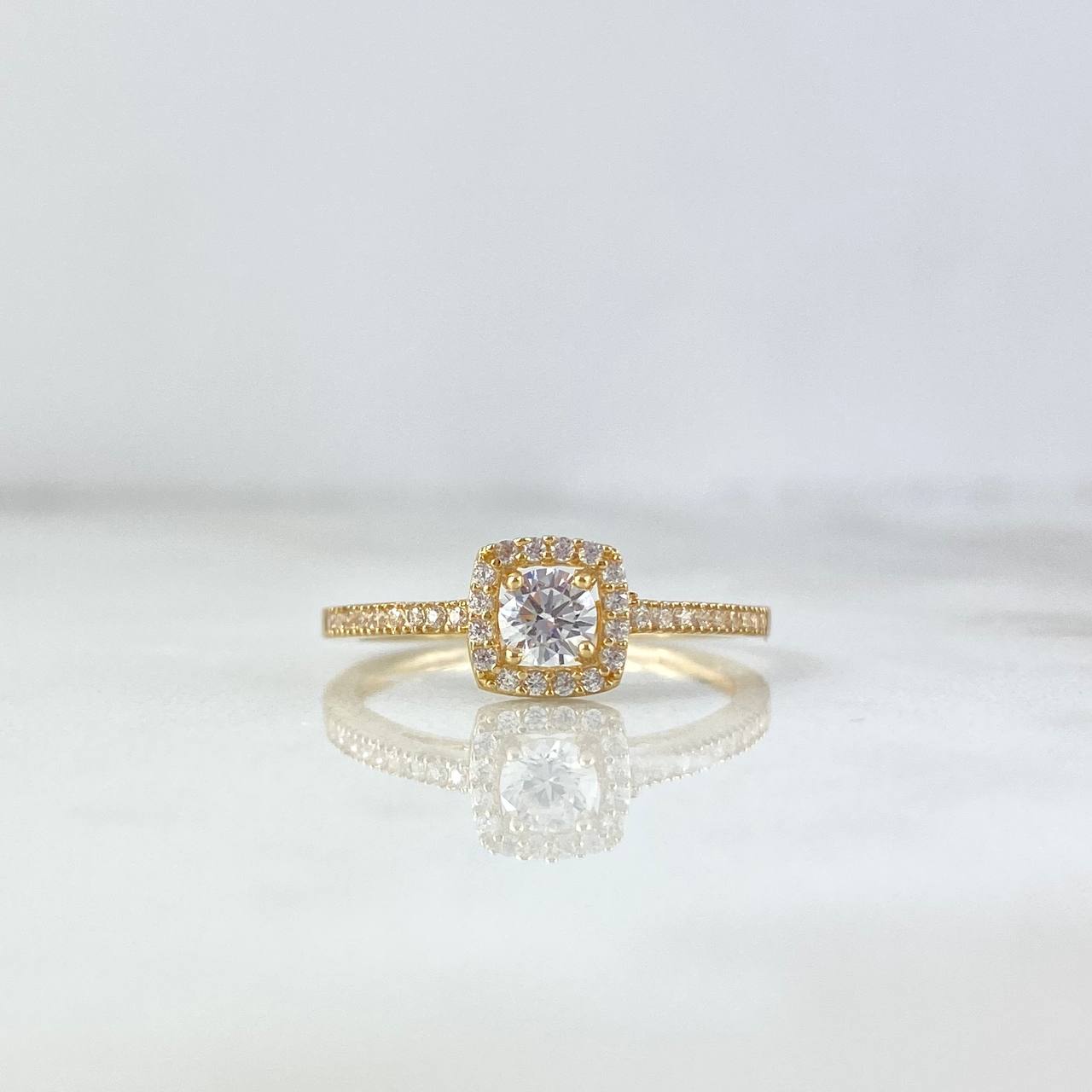 Anillo Solitario Halo Cuadrado 2.85gr / T5 1/2 / Circon Blanco Blancos Oro Amarillo *