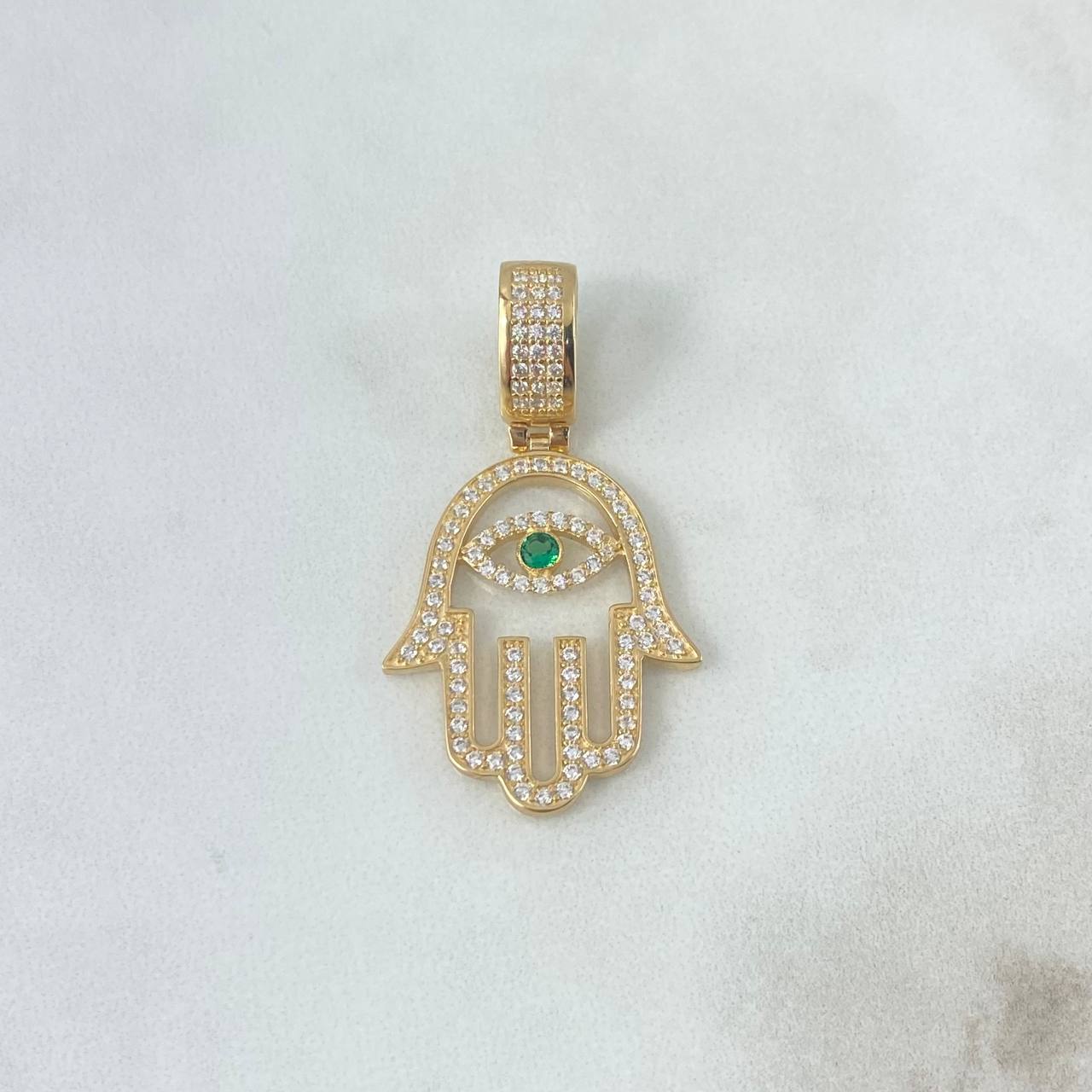 Dije Mano Hamsa 4.75gr / 4cm / Circones Blancos Verde Oro Amarillo *