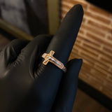 Anillo Cruz Cristo 4.55gr T10 1/4 Dos Oros Rosa Blanco