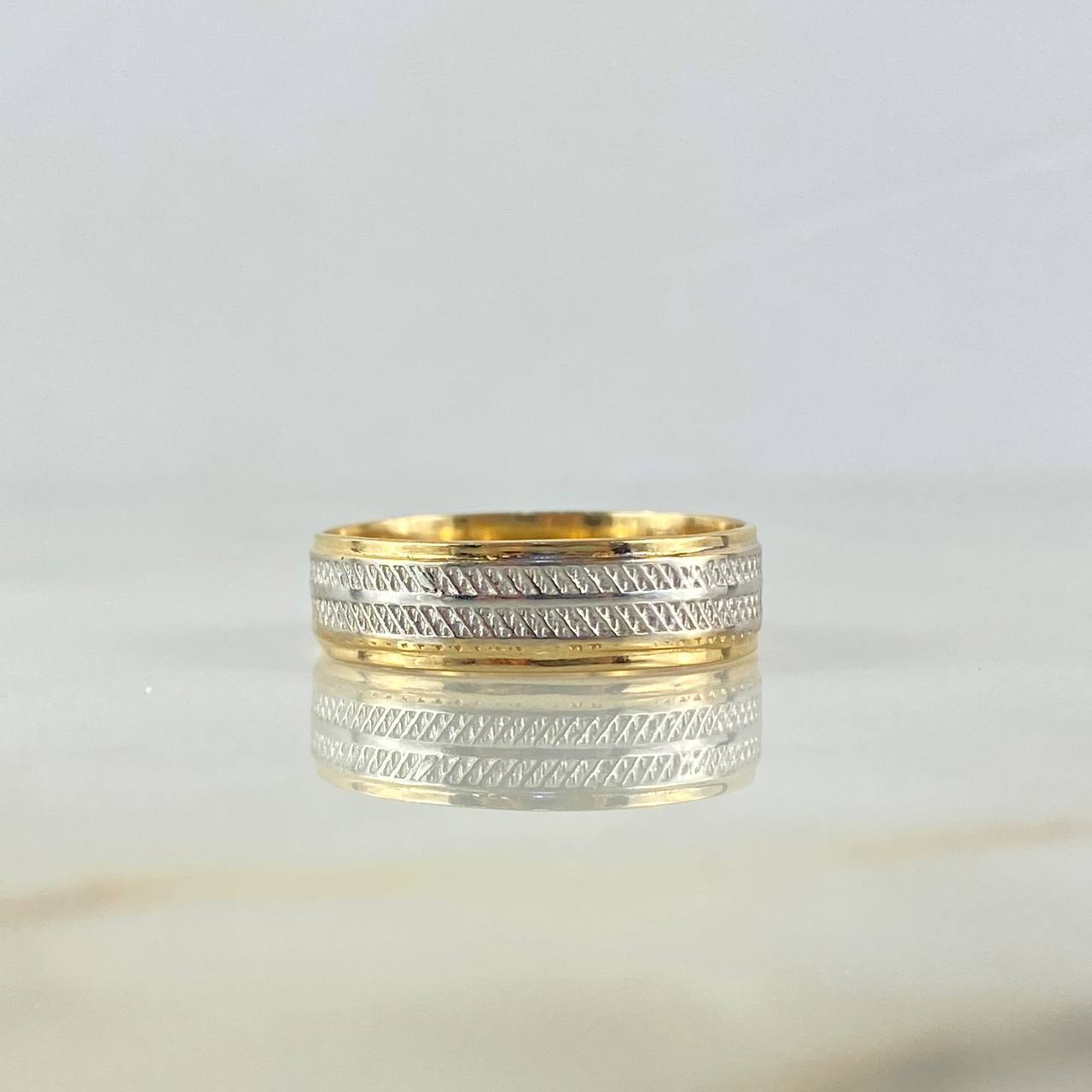 Anillo Argolla Carril Escamado 4.2gr / T10 1/4 / Dos Oros Amarillo Blanco *