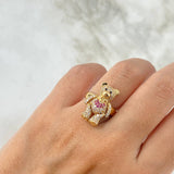 Anillo Oso Articulado 5.7gr / T5 1/4 / Circones Blancos-Fucsias Oro Amarillo *