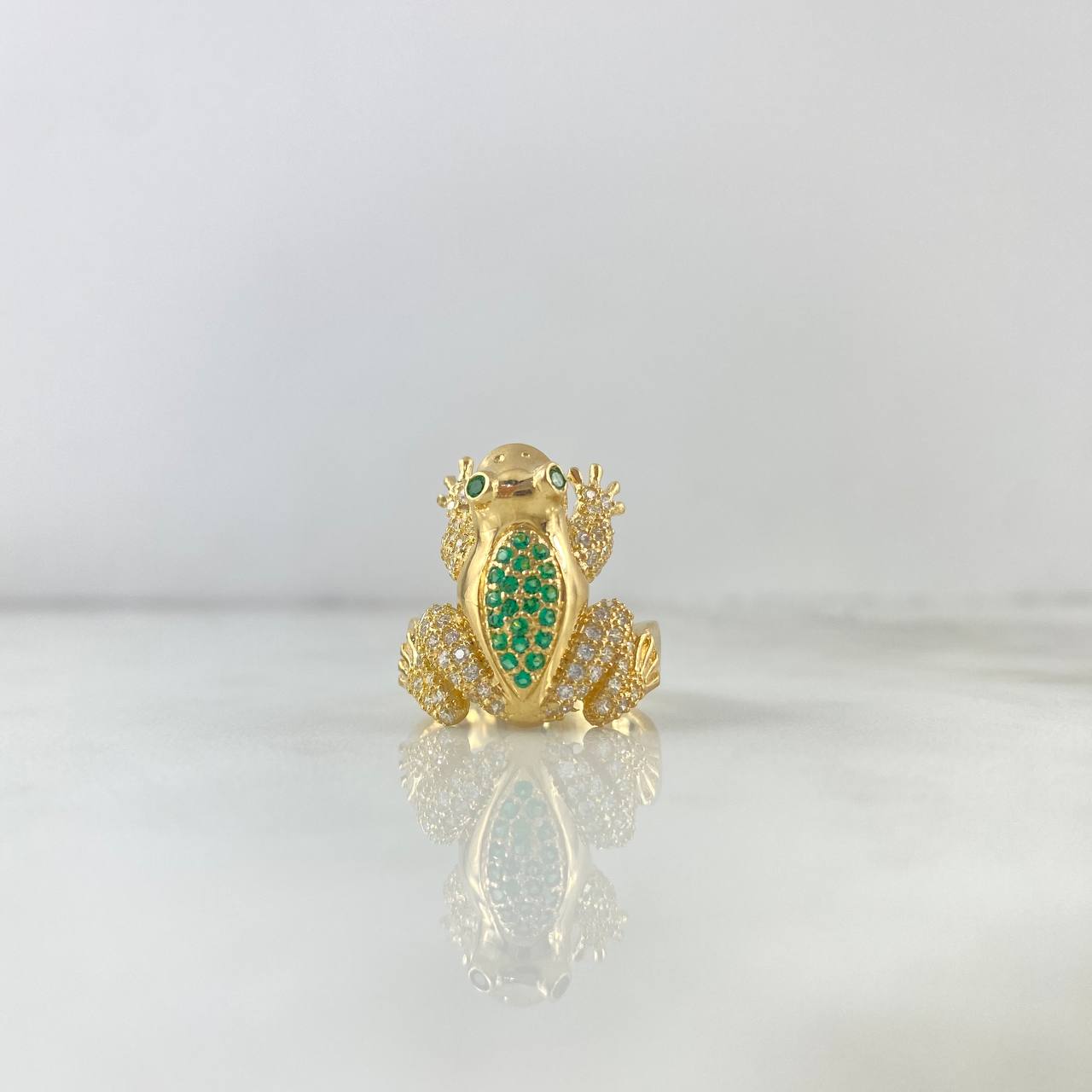 Anillo Rana 7.2gr / T7 1/2 / Circones Blancos Verdes Oro Amarillo