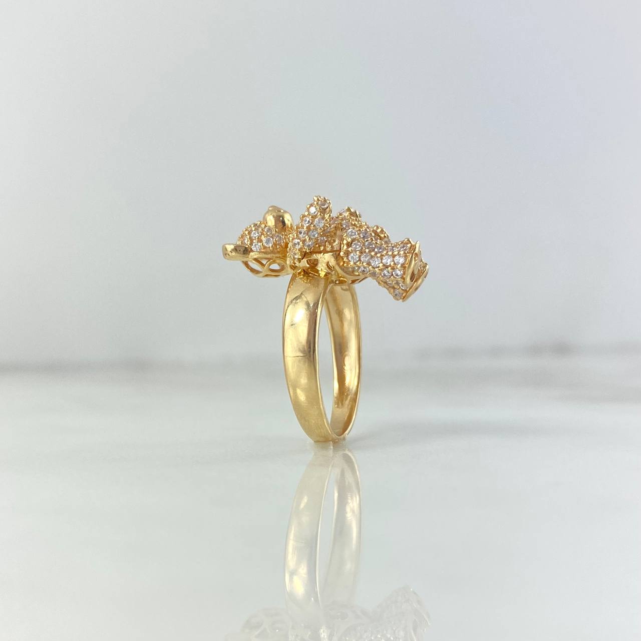 Anillo Oso Articulado Corazon 5.65gr / T4 1/2 / Circones Blancos Fucsias Oro Amarillo