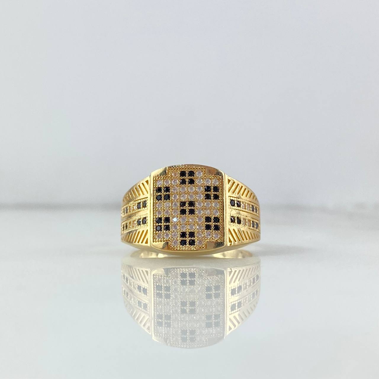 Anillo Ajedrez 7.25gr / T10 1/2 / Circones Blancos-Negros Oro Amarillo *