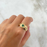 Anillo Centro Rallado 6.2gr / T10 3/4 / Circones Blancos-Verdes Oro Amarillo *