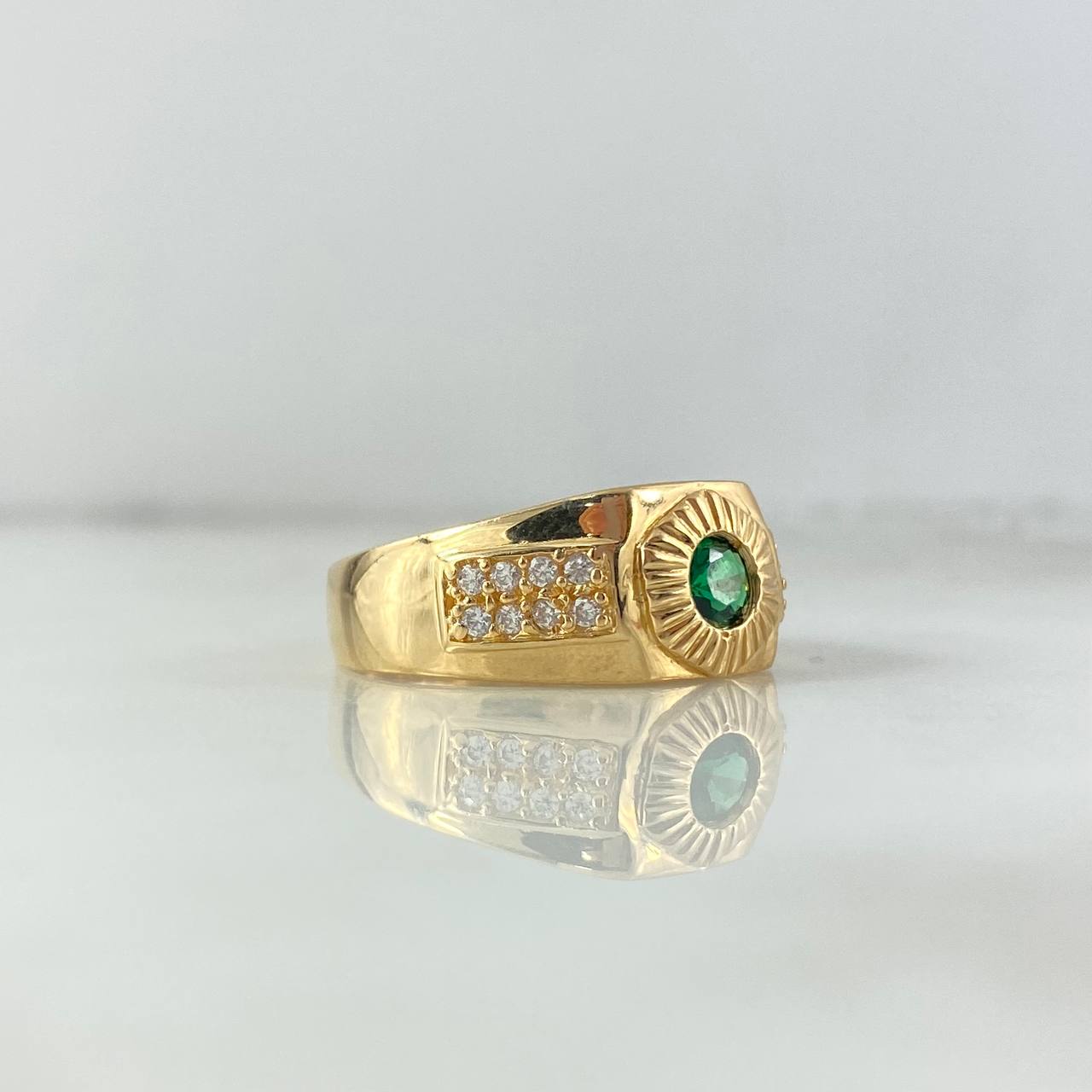 Anillo Centro Rallado 6.2gr / T10 3/4 / Circones Blancos-Verdes Oro Amarillo *