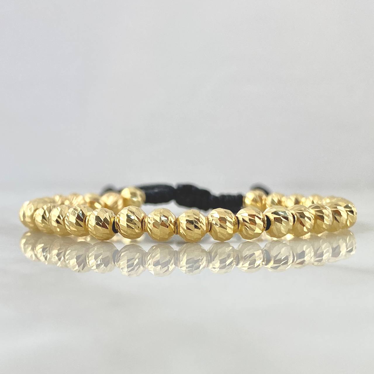 Pulsera Negra Bolas 4.15gr / 5mm Diamantadas 30und Oro Amarillo 18K *