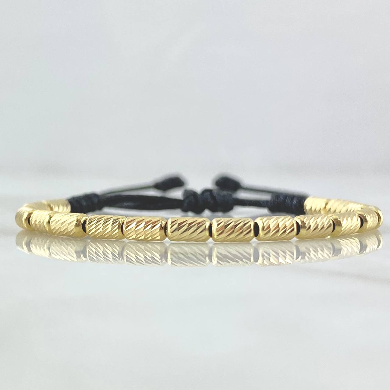 Pulsera Negra Cilindro 1.95gr / 3mm Diamantados 18und Oro Amarillo 18K *