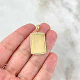 Dije Placa Rectangular 3.85gr / 3.3cm-2.8cm / Circones Blancos Oro Amarillo