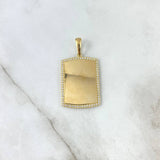 Dije Placa Rectangular 5.35gr / 3.8cm-3cm / Circones Blancos Oro Amarillo