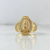 Anillo Virgen Guadalupe Cruz 3.4gr / T6 3/4 / Ovalada Circones Blancos Oro Amarillo