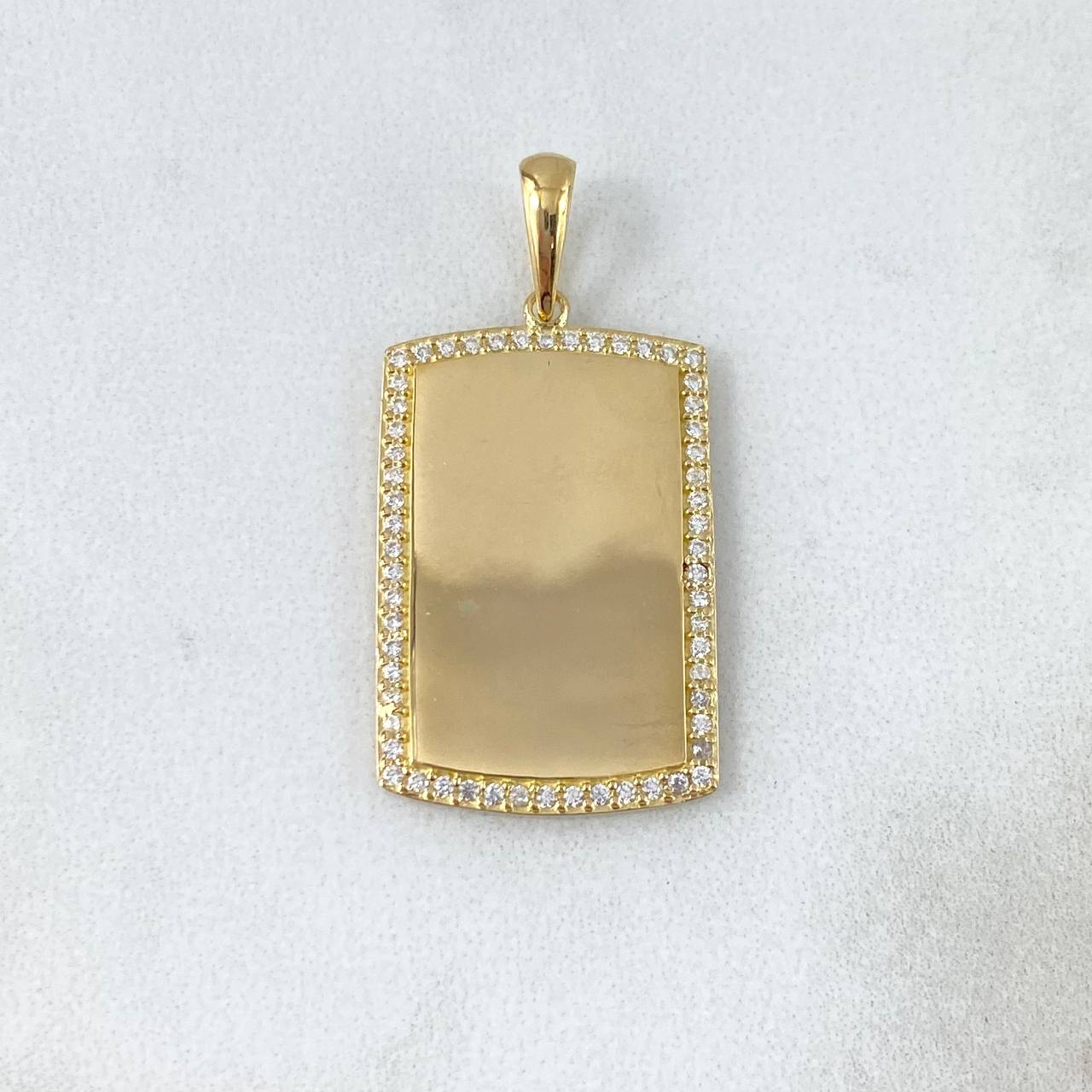 Dije Placa Rectangular 4gr / 3.3cm-2.8cm / Circones Blancos Oro Amarillo