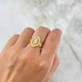 Anillo Virgen Guadalupe Cruz 3.65gr / T5 1/2 / Ovalada Circones Blancos Oro Amarillo