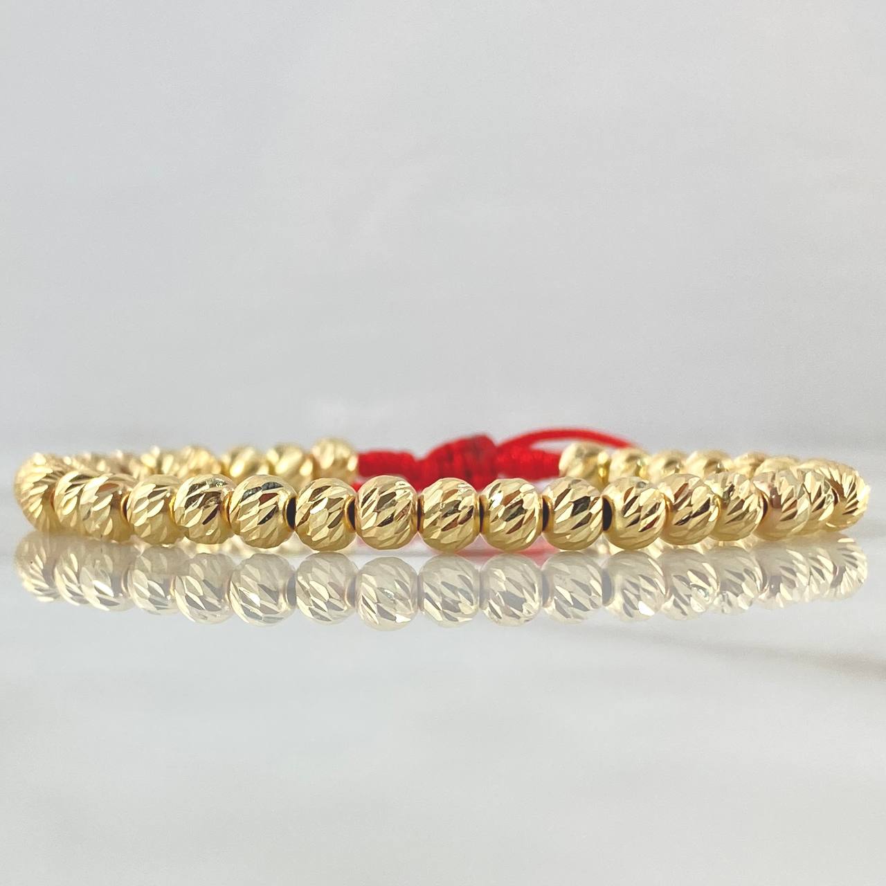 Pulsera Roja Bolas 5gr / 5mm Diamantadas 35und Oro Amarillo 18K *