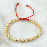 Pulsera Roja Bolas 5gr / 5mm Diamantadas 35und Oro Amarillo 18K *