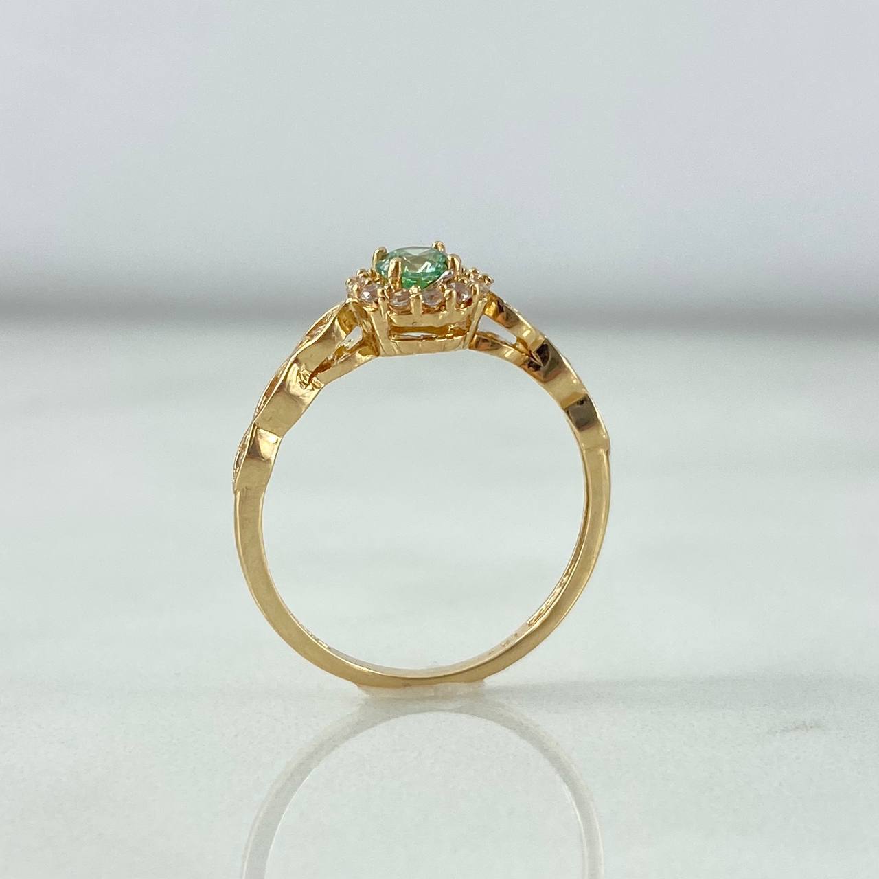 Anillo Solitario Halo 2gr / T6 1/4 / Circular Circon Verde Blancos Oro Amarillo