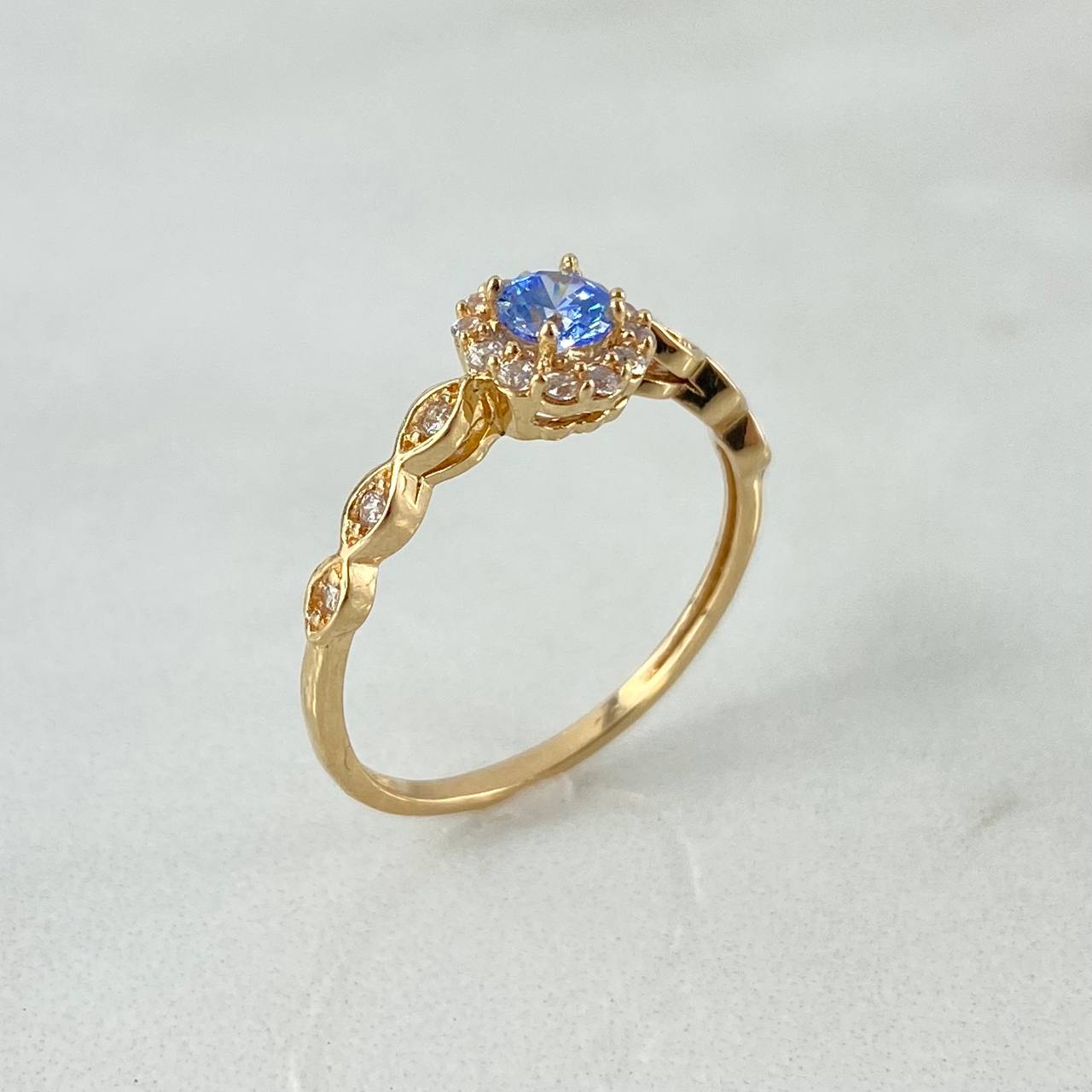 Anillo Solitario Halo 1.9gr / T7 / Circular Circon Celeste Blancos Oro Amarillo