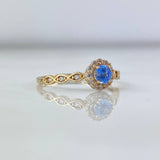 Anillo Solitario Halo 1.9gr / T7 / Circular Circon Celeste Blancos Oro Amarillo