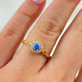 Anillo Solitario Halo 1.9gr / T7 / Circular Circon Celeste Blancos Oro Amarillo