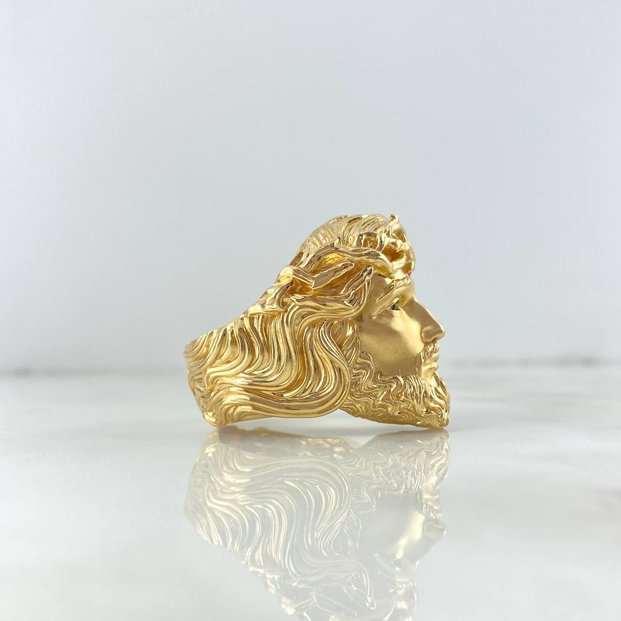 Anillo Rostro Cristo 16.4gr / T11 1/4 / Circones Celestes Oro Amarillo *