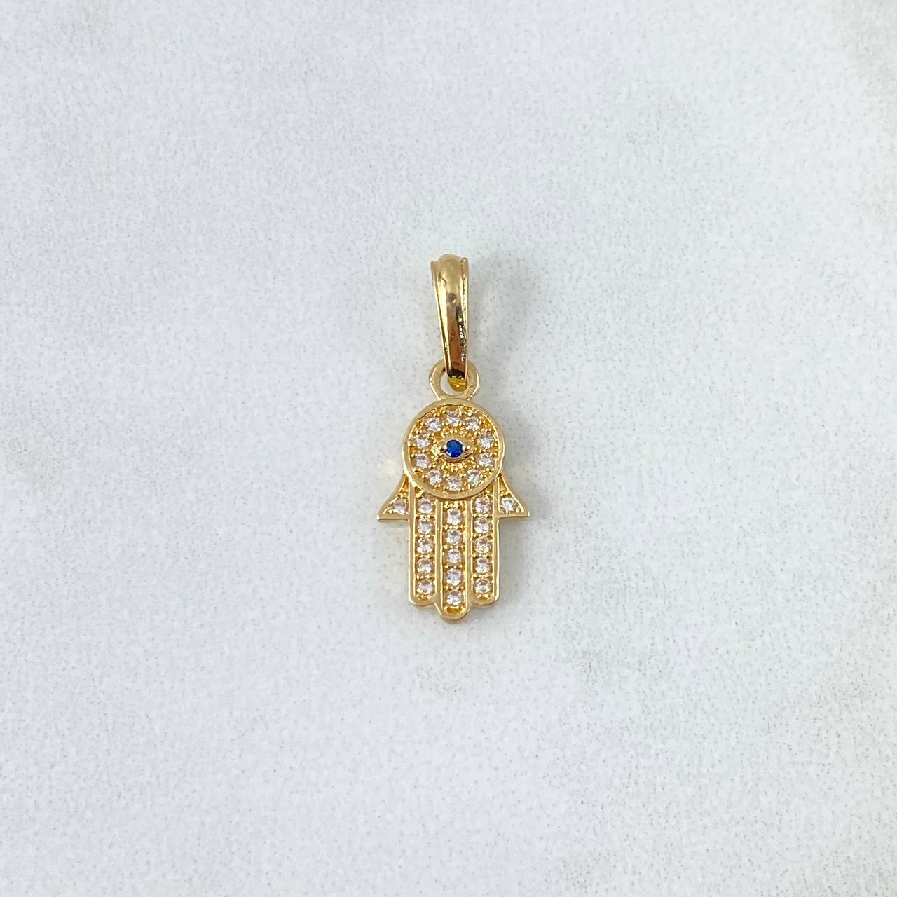 Dije Mano Hamsa 1.15gr / 2.2cm / Circones Blancos Azul Oro Amarillo