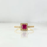 Anillo Halo Cuadrado 2.1gr / T6 3/4 / Circones Fucsia Blancos Oro Amarillo