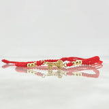 Pulsera Roja Herraje Llave 0.8gr / 3mm Bolas Lisas 6 Und Oro Amarillo 18K