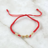 Pulsera Roja Herraje Llave 0.8gr / 3mm Bolas Lisas 6 Und Oro Amarillo 18K