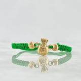 Pulsera Verde Herraje Bolsa de Dinero 0.95gr / 5mm Bolas Diamantadas 2 Und Oro Amarillo 18K