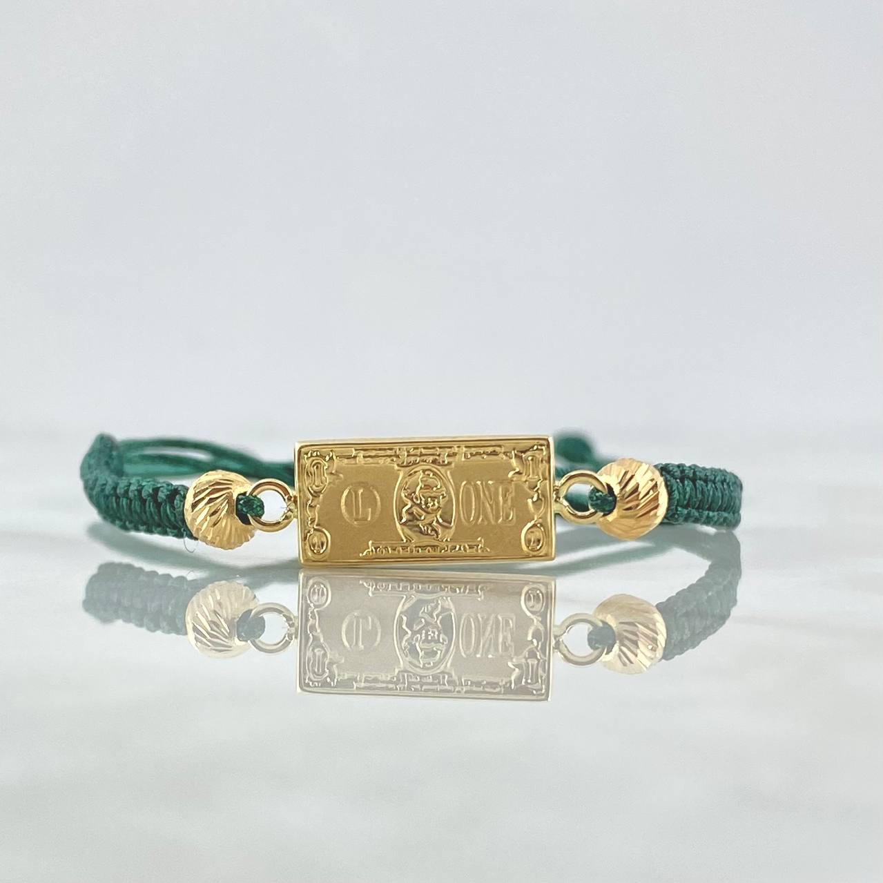 Pulsera Verde Herraje Dólar 1.1gr / 5mm Bolas Diamantadas 2 Und Oro Amarillo 18K