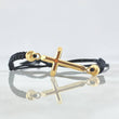 Pulsera Negra Herraje Cruz Lisa 1.5gr / 5mm Bolas Diamantadas 2 Und Oro Amarillo 18K