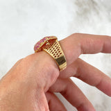 Anillo Beso 9.1gr / T8 1/4 / Circones Fucsias Oro Amarillo