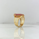 Anillo Beso 9.1gr / T8 1/4 / Circones Fucsias Oro Amarillo