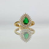 Anillo 3.8gr T7 Circon Verde Circones Blancos Oro Amarillo