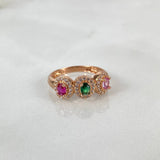 Anillo Trio 3.1gr T7 1/2 Circones Fucsia verde Rosa Oro Rosa