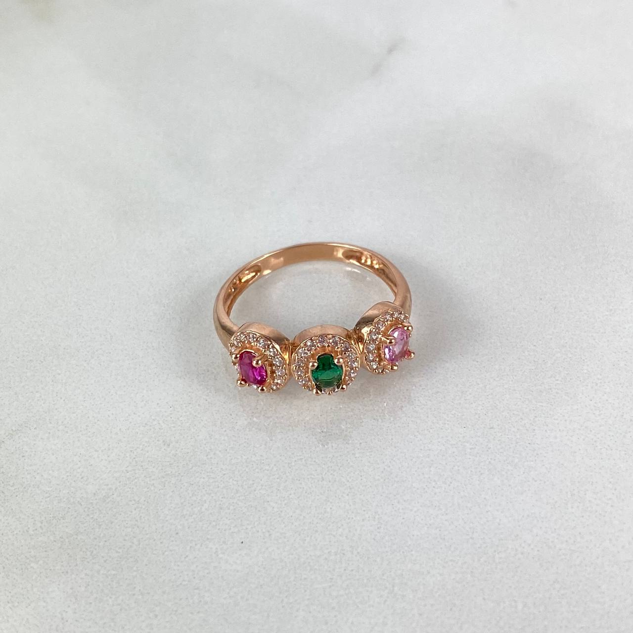 Anillo Trio 3.1gr T7 1/2 Circones Fucsia verde Rosa Oro Rosa