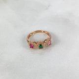 Anillo Trio 3.1gr T7 1/2 Circones Fucsia verde Rosa Oro Rosa