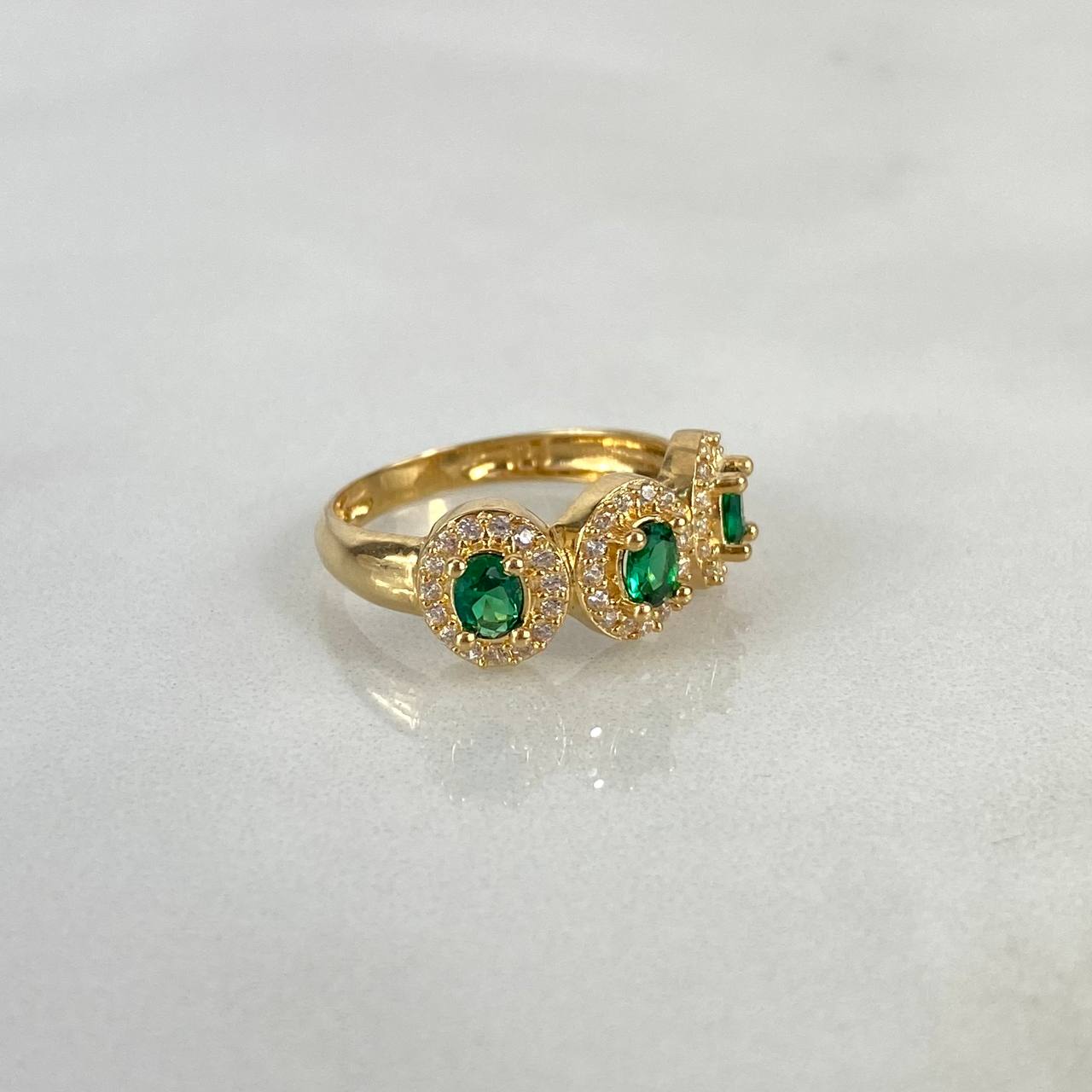 Anillo Trio 3gr T6 Circones Verdes Blancos Oro Amarillo