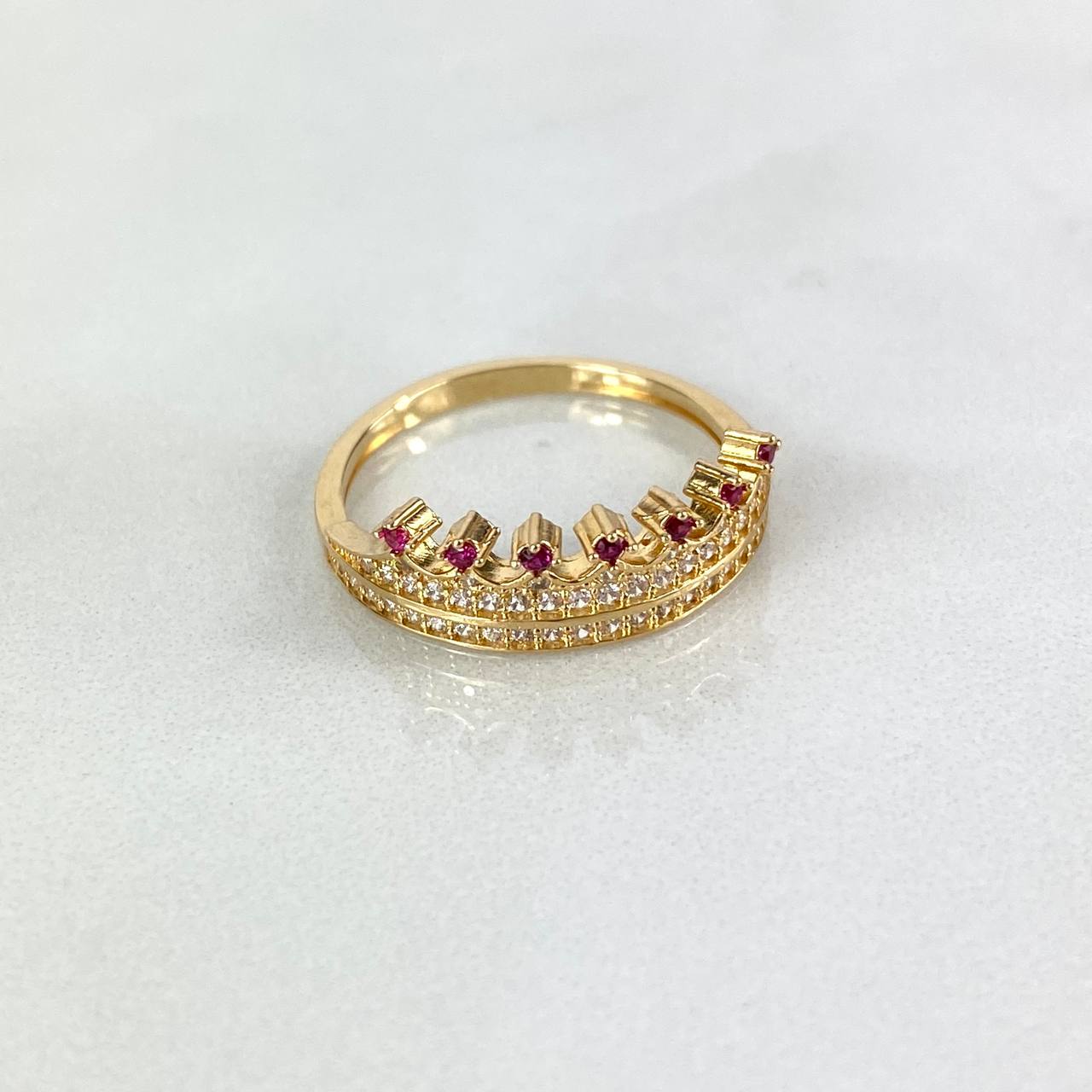 Anillo Corona 2.4gr T6 1/4 Circones Blancos Fucsias Oro Amarillo