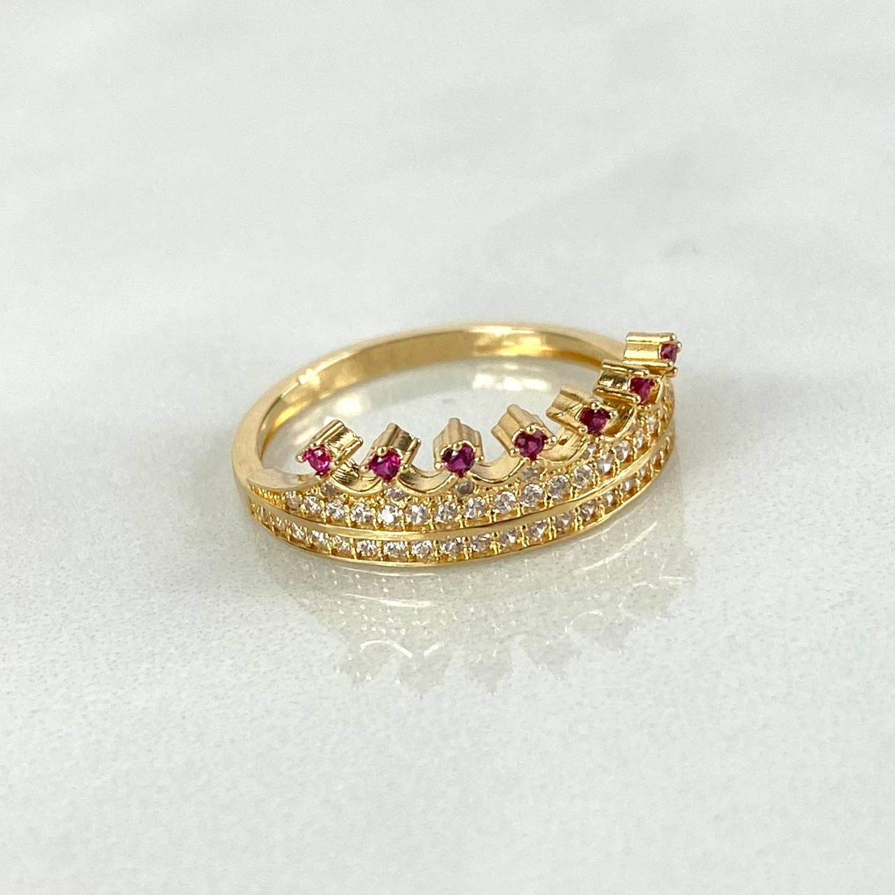 Anillo Corona 2.4gr T6 1/4 Circones Blancos Fucsias Oro Amarillo